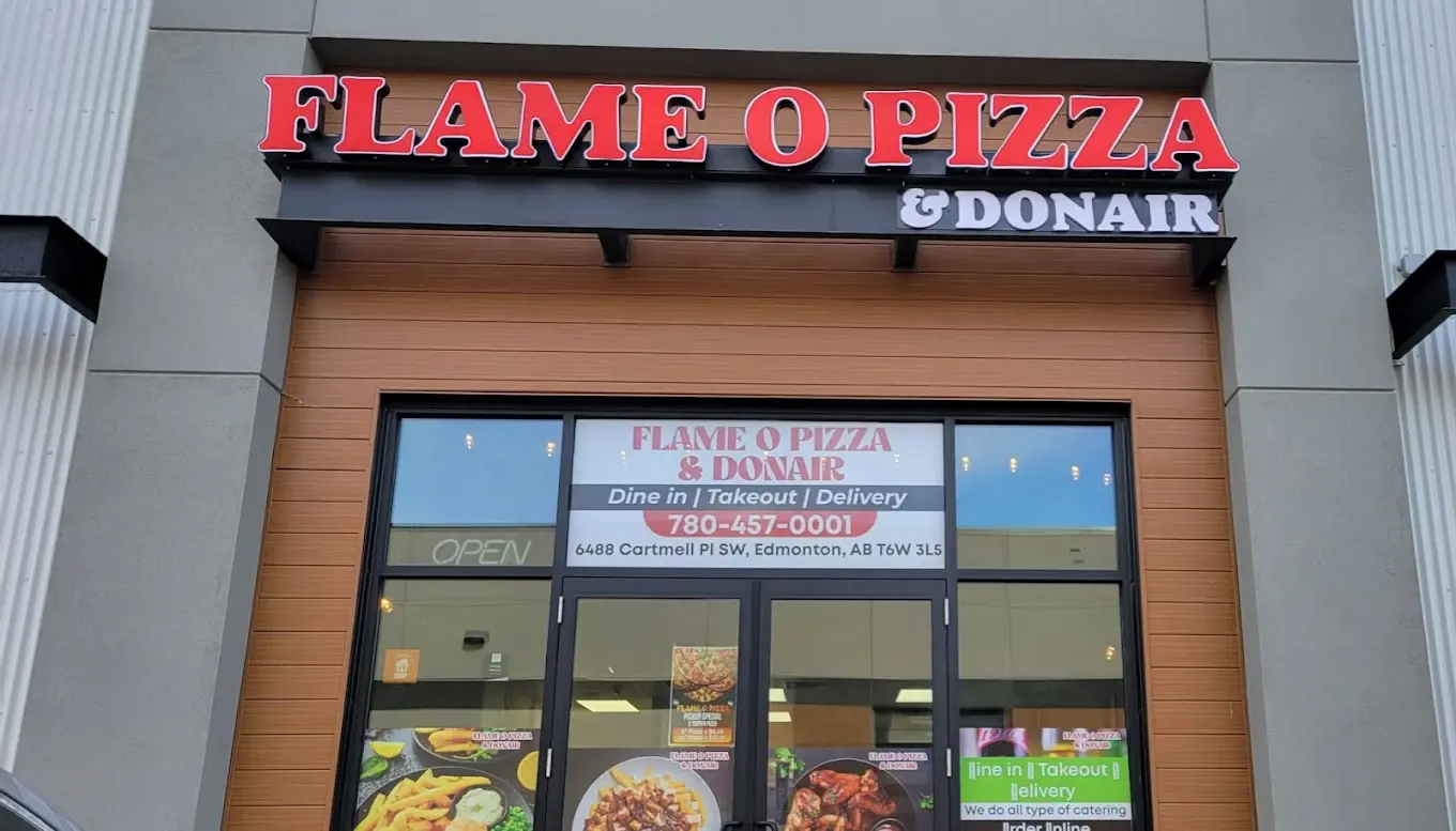 Flame O Pizza and Donair restaurant in Chappelle Edmonton - Italian-Indian fusion pizza